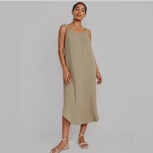 NWT Old Navy Tie Back Shirred Midi Dress Birch Leaf Sleeveless Gauzy Cotton SM